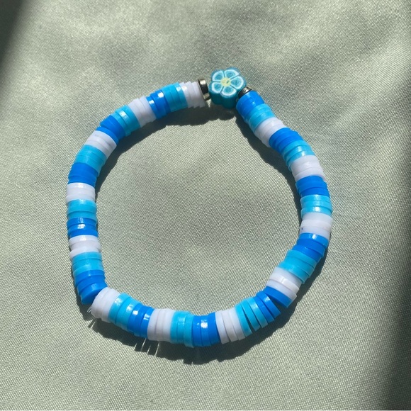 ❤️‍🔥BOGO FREE NEW handmade ocean pastel beachy blue beaded bracelet set flower - Picture 3 of 5